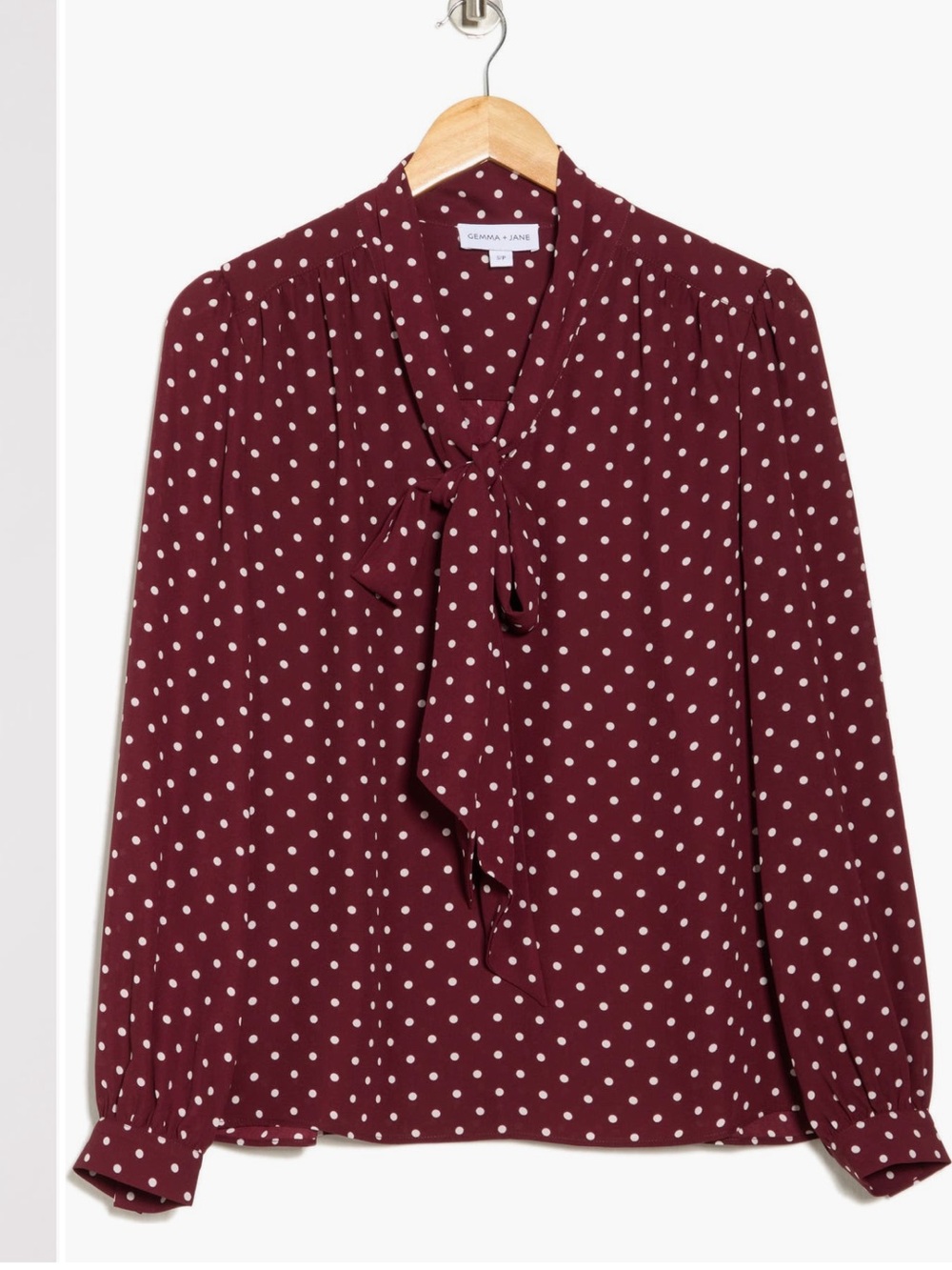 Gemma + Jane Tie Neck
Georgette Top Color: Oxblood Dot size XL